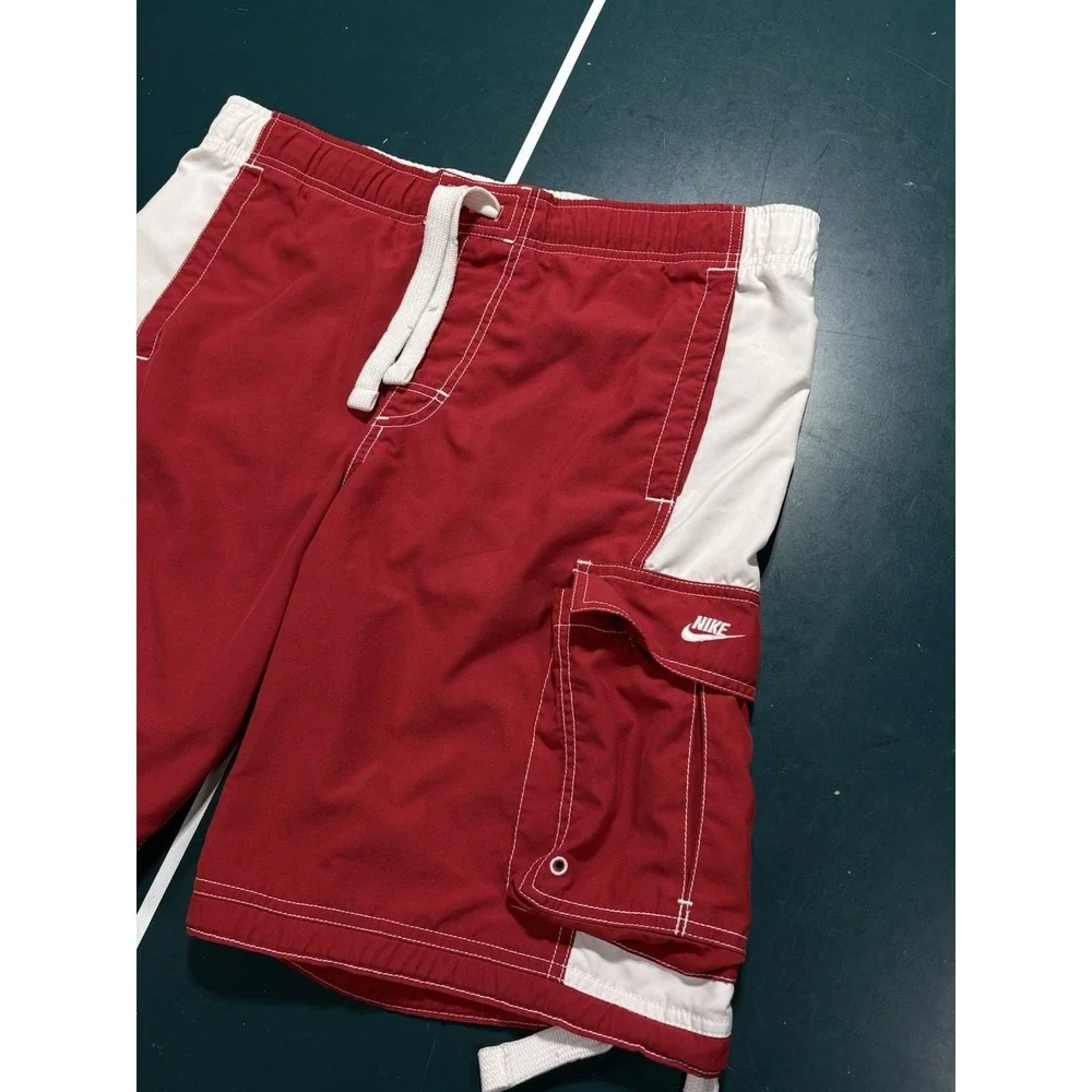 Vintage Y2K Nike Red Swim‎ Trunks Cargo Board Shorts Men's Medium Retro Baggy